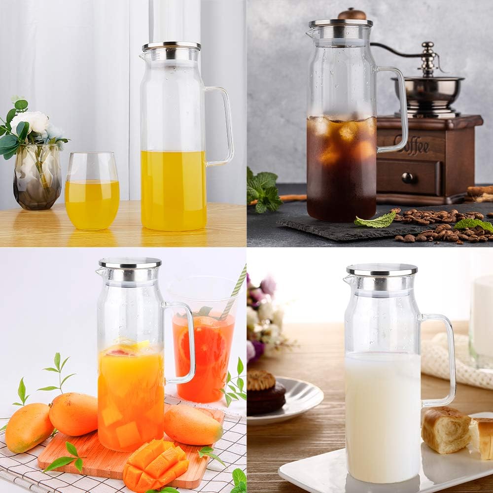 Glass Pitcher with Lid and Handle 50 oz/1500ml Water Pitcher for Ice Tea and Homemade Juice Heat Resistant