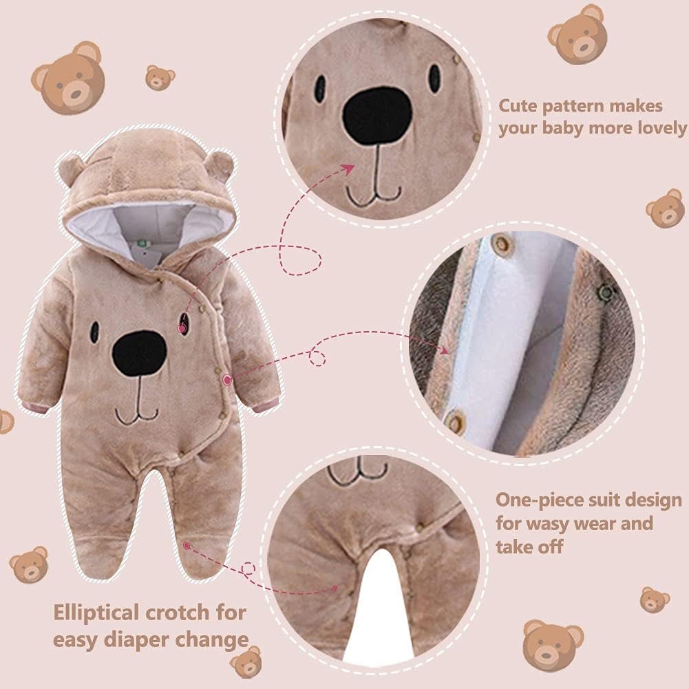 Baby Snowsuit Winter Hooded Footie Fleece Jumpsuit for Infant Girls Boys