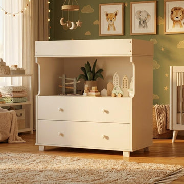 Baby Changing Table with Drawer and Storage Shelves | Heavy Duty Diaper Station, White Wooden Changing Table with