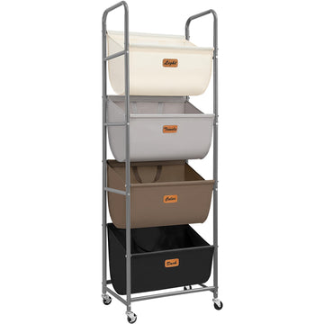 Vertical Rolling Laundry Hamper, 4 Section Laundry Sorter