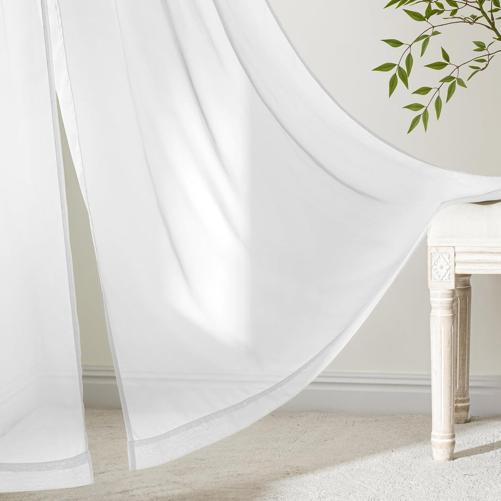 White Valance for Windows, 4 Panels Set, Light Filtering Small Short Valance Sheer Curtains , 42W x 14 Inches