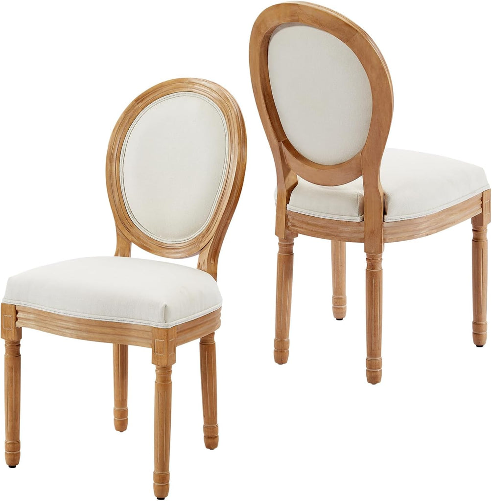 French Country Dining Chairs Set of 2, Vintage Louis-Style Chairs with Curved Backrest and Carved Solid Wood Frame for Dining Room or Restaurant