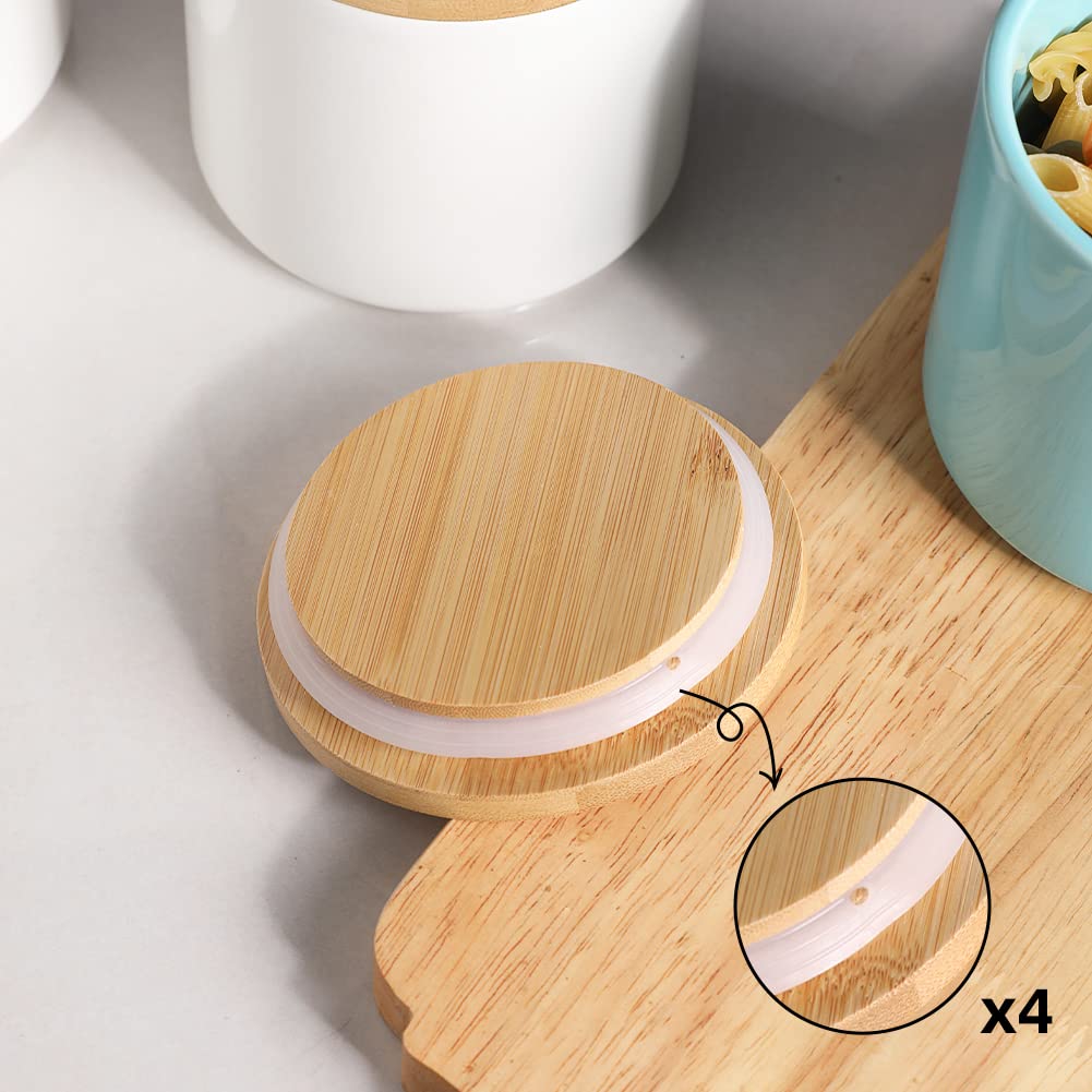 Kitchen Canisters Ceramic Food Storage Jar Set, Stackable Containers with Airtight Seal Wooden Lid for Serving Ground