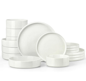 Stoneware Dinnerware Sets for 4 with Pasta Bowl, 16 Piece Plates and Bowls Dish Set, Speckled Kitchen Dishware Dining