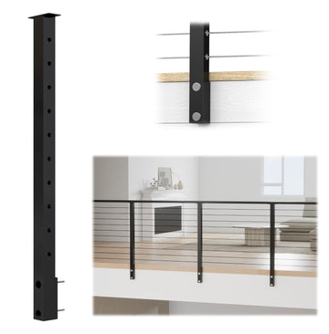 36" Black Side Mount Cable Railing Post Level Drilled PF02 BH4S