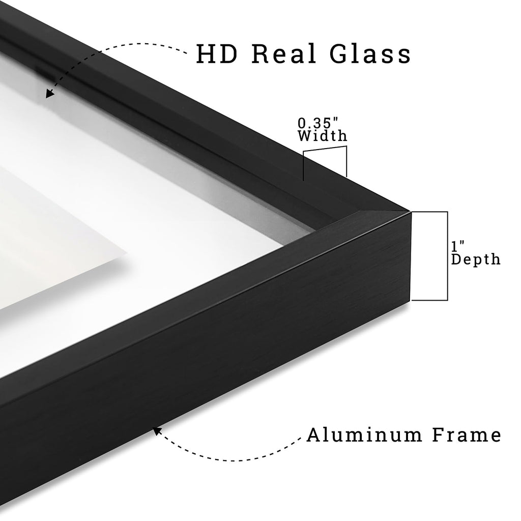 11x14 Black Aluminum Floating Picture Frame Real Glass