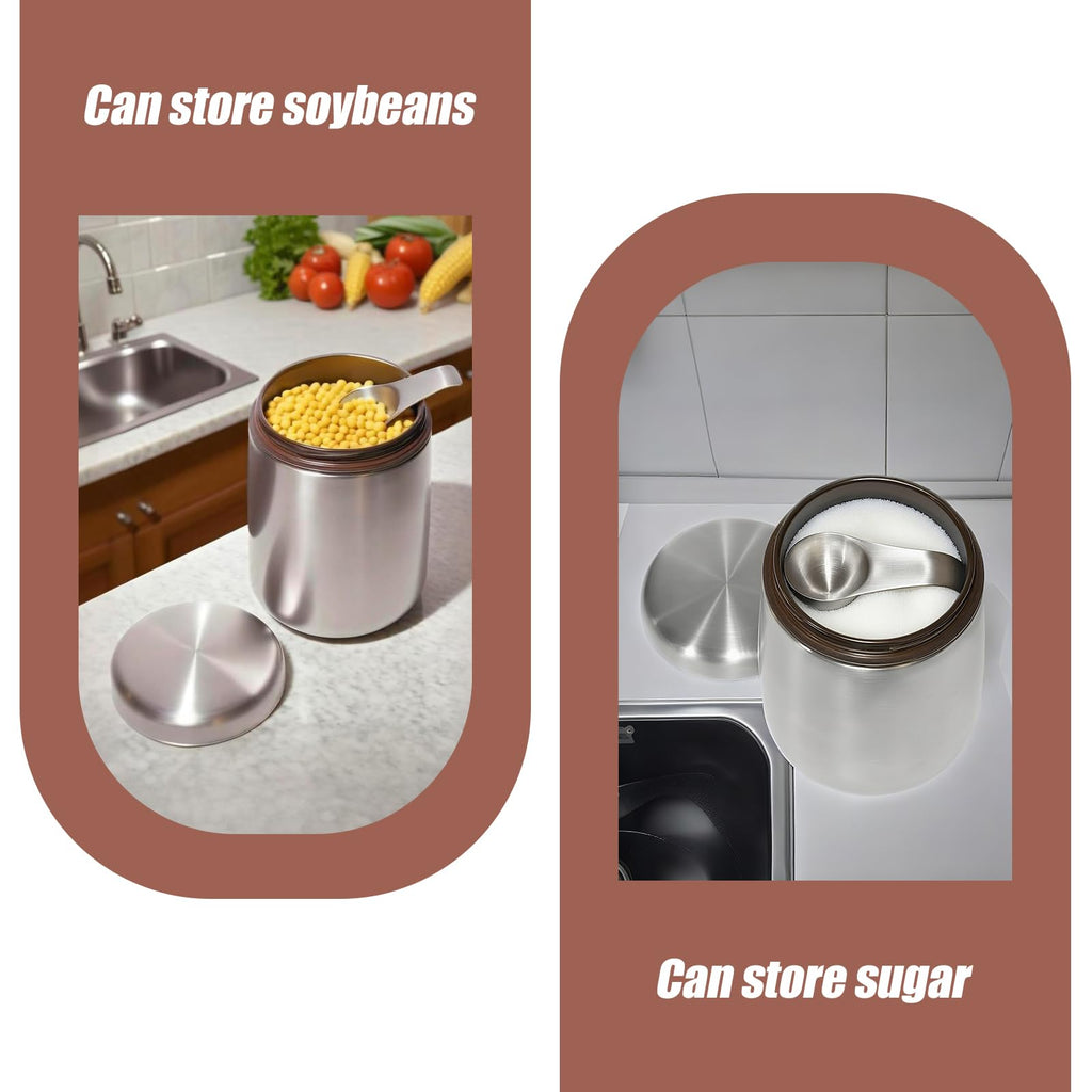 Coffee Canister, Airtight Stainless Steel Kitchen Food Storage Container with Date Tracker and Scoop for Grounds