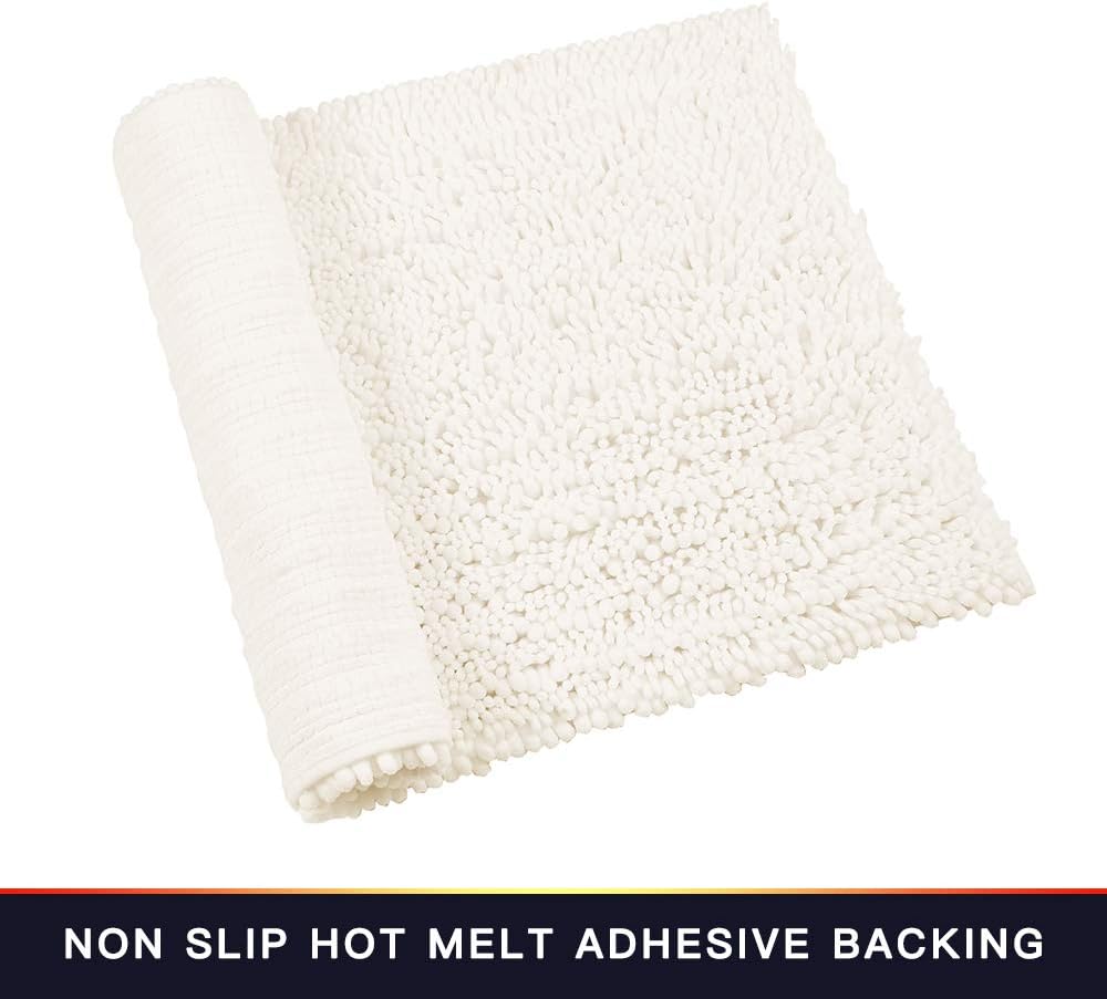 Bathroom Rug 2 Pieces Set Non Slip Bath Mat (20"x32" Plus 20"x24" U Ivory) Water Absorbent Super Soft Shaggy Chenille