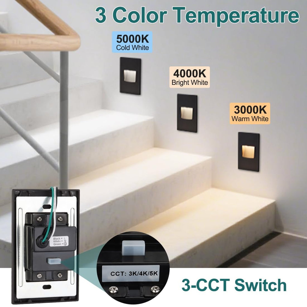 120V Vertical LED Step Lights, 3000K/4000K/5000K, 12-Pack