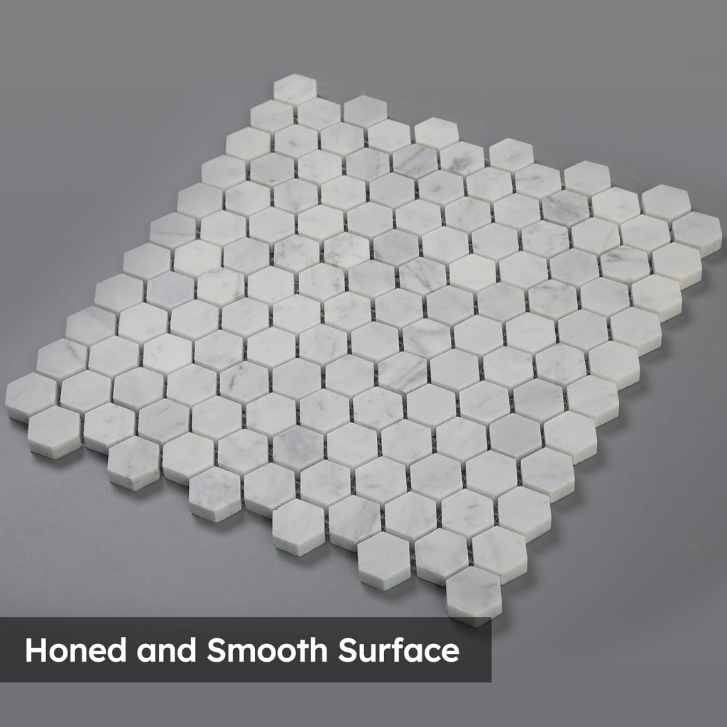 White Marble Mosaic Tile,1 Inch Hexagon, Honed, 5 Sheets