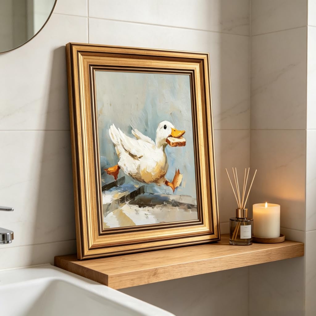 Gold Framed Duck Canvas Wall Art Fun Silly Goose Painting Decor Pictures Farmhouse Animal White Duck Posters Prints