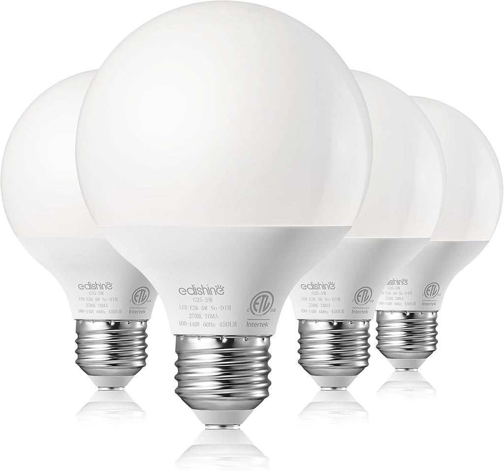 Vanity Light Bulbs, G25 LED Bathroom Light Bulbs, 25 Watt Equivalent Globe Light Bulb, CRI90+ 2700K Warm White 450LM