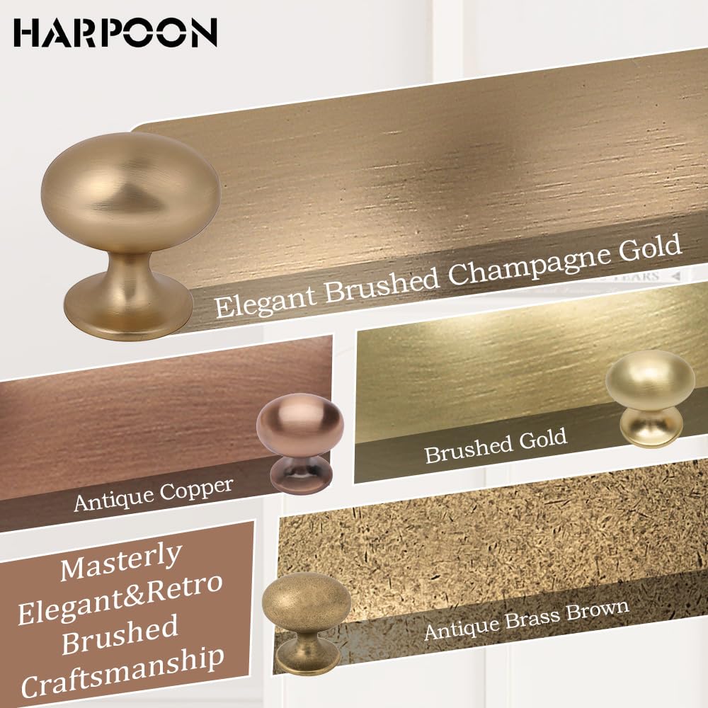 10 Pack 1.4" Round Mushroom Cabinet Knobs Champagne Gold Hardware