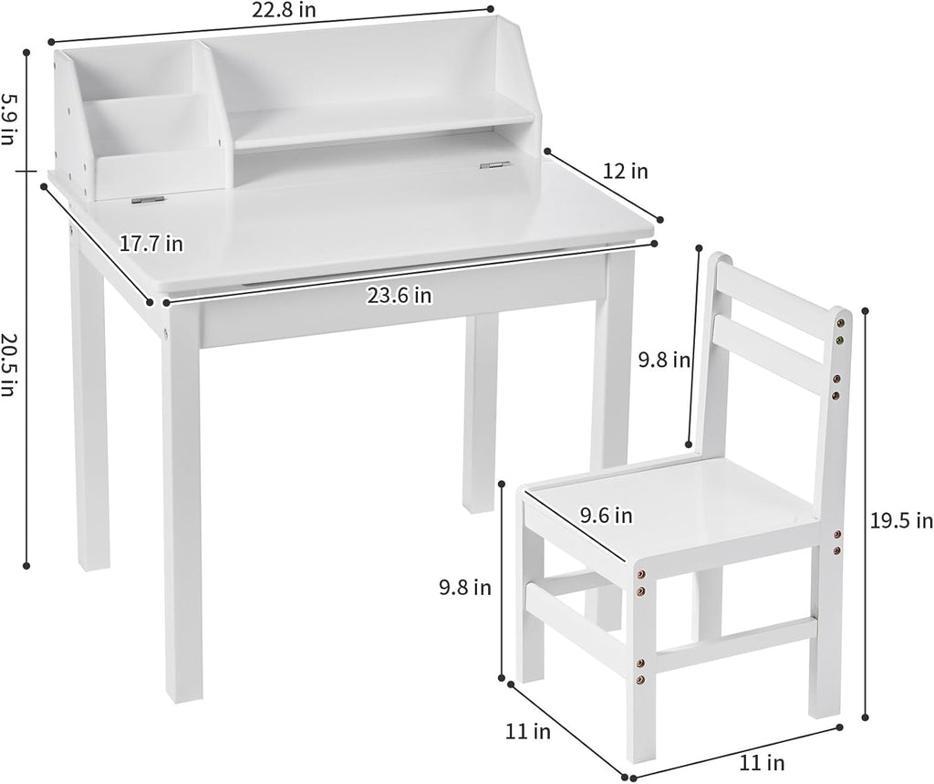 Bamboo Toddler Desk and Chair Set with Lift-Top Storage, Kids Study Table with Hutch and Bookshelf, Writing Reading