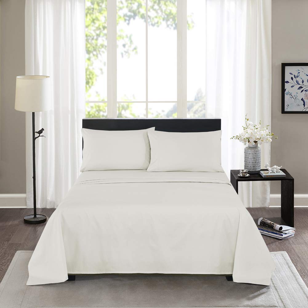 Queen Size Percale Bed Sheets, 200 Thread Count Cotton Polyester Blend Sheet Set, Wrinkle Free, Breathable, Crisp