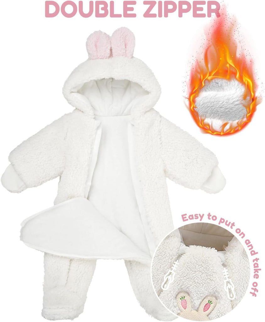 Baby Winter Hooded Romper, Cartoon Zipper Footie Snowsuit Jumpsuit Outfits,Winter Coat Toddler Clothes