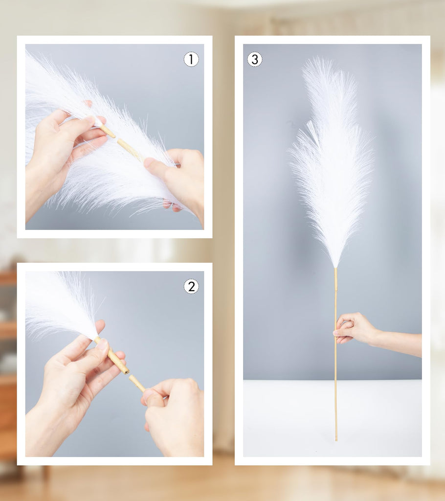 9 Pcs 45" Tall Pampas Grass White Decor, Long Stem Artificial Flower Floor Vase Large Faux Floral Pompas Fake Plants