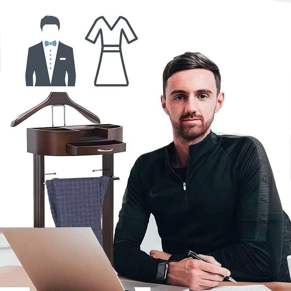 Suit Stands Butler Clothing Racks Wood Suit Valet Stand Clothes Rack with Base Floor Standing Suit Hanger Rack with