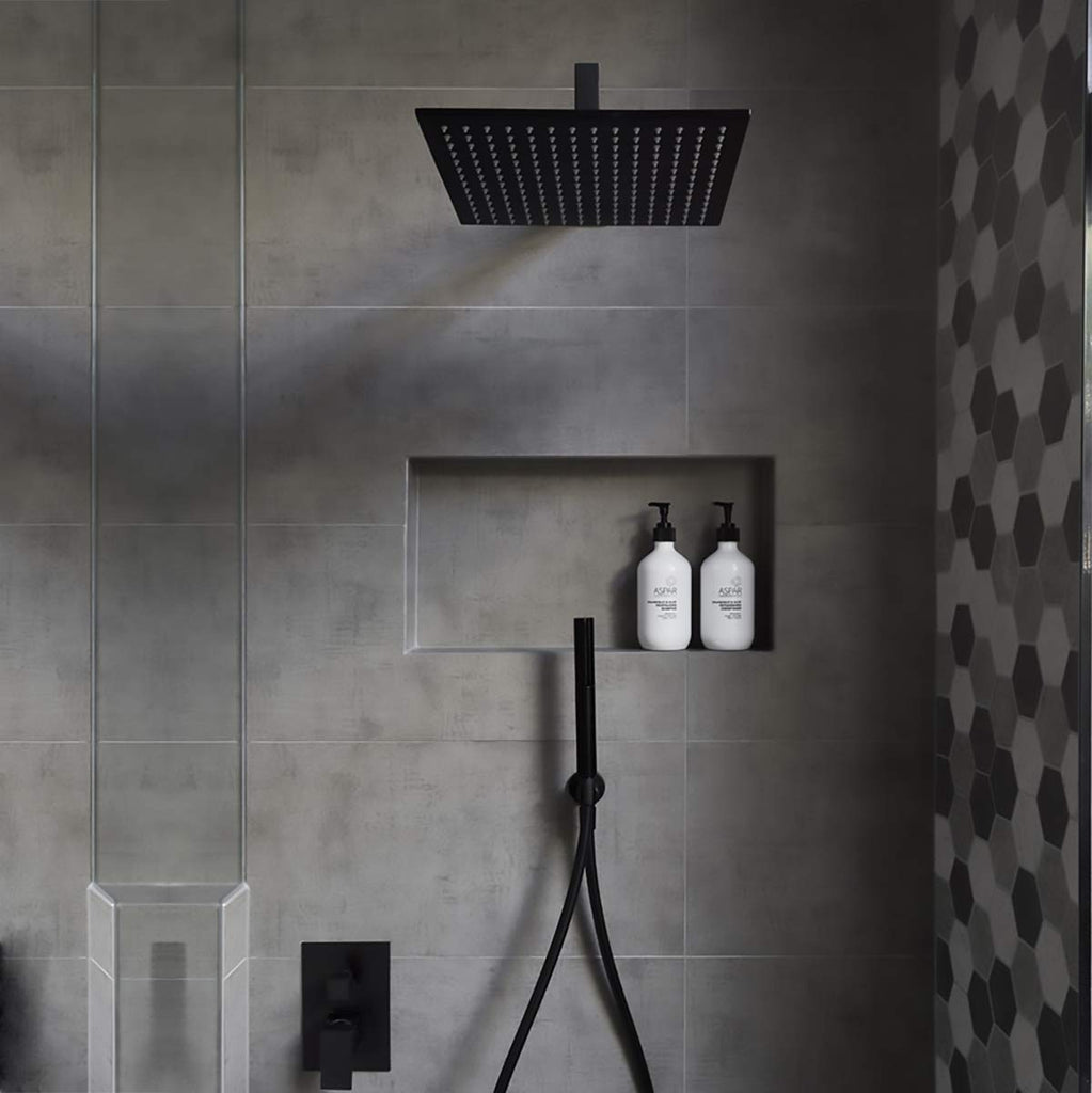 Oversize Rain Shower Head - High Flow Square Rainfall Showerhead - Waterfall Full Body Coverage - Universal Ceiling