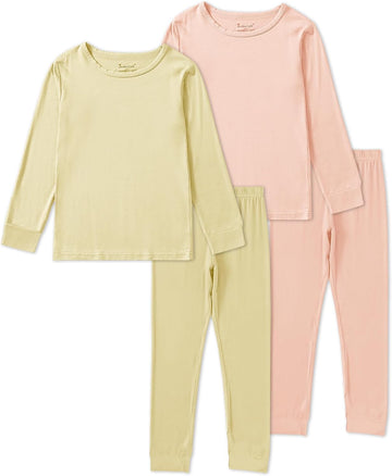Baby Boys Girls Pajama Sets Toddler Long Sleeve Sleepwear Sets Rayon from Bamboo Pajamas Sets 4pcs PJs