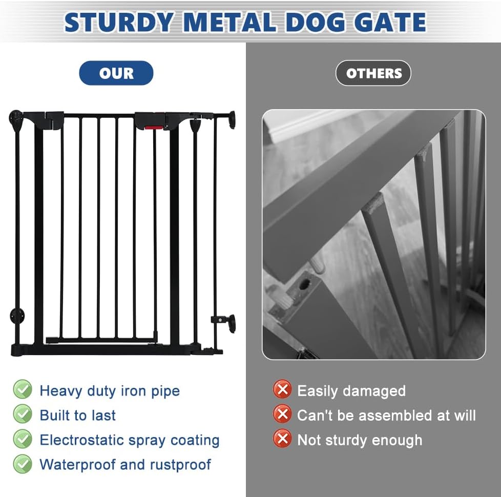 Freestanding Dog Gates with Door Walk Through, Extra Wide Doggy Door 150" W x 29" H Pet Gate Safty 6 Panels Dog Fence