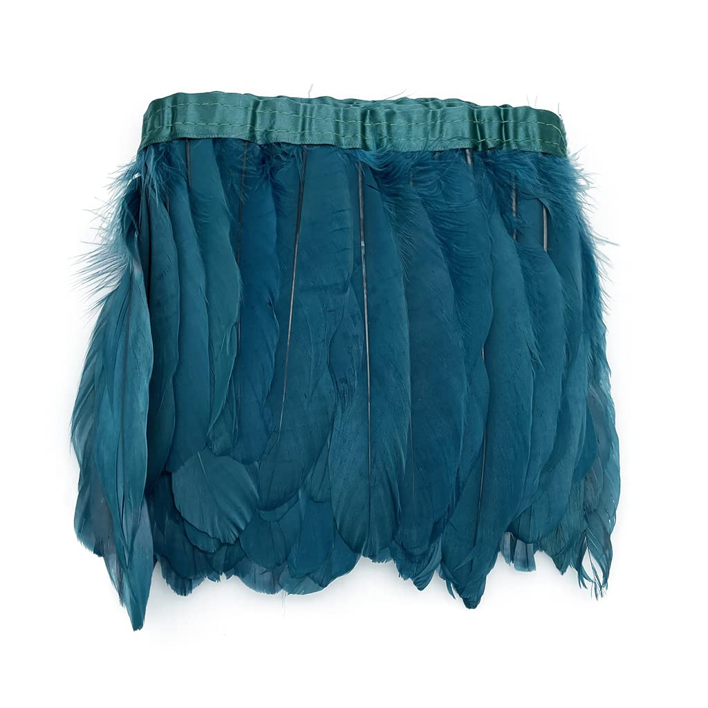 Blue-Green Goose Feather Fringe Trim 2 Yards 6-8inch for Party Clothing DIY Sewing Craft Wedding Dress Decor