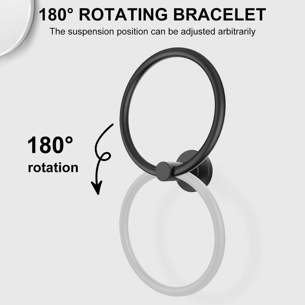 Towel Holder Wall Matte Black Towel Ring, 2 Pack