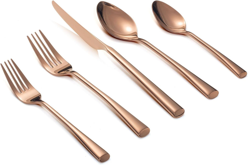 Bailey Rose Gold 20-Piece Forged Stainless Steel Flatware Set Cutlery Set, Service for 4, Silver Finish, Dishwasher Safe