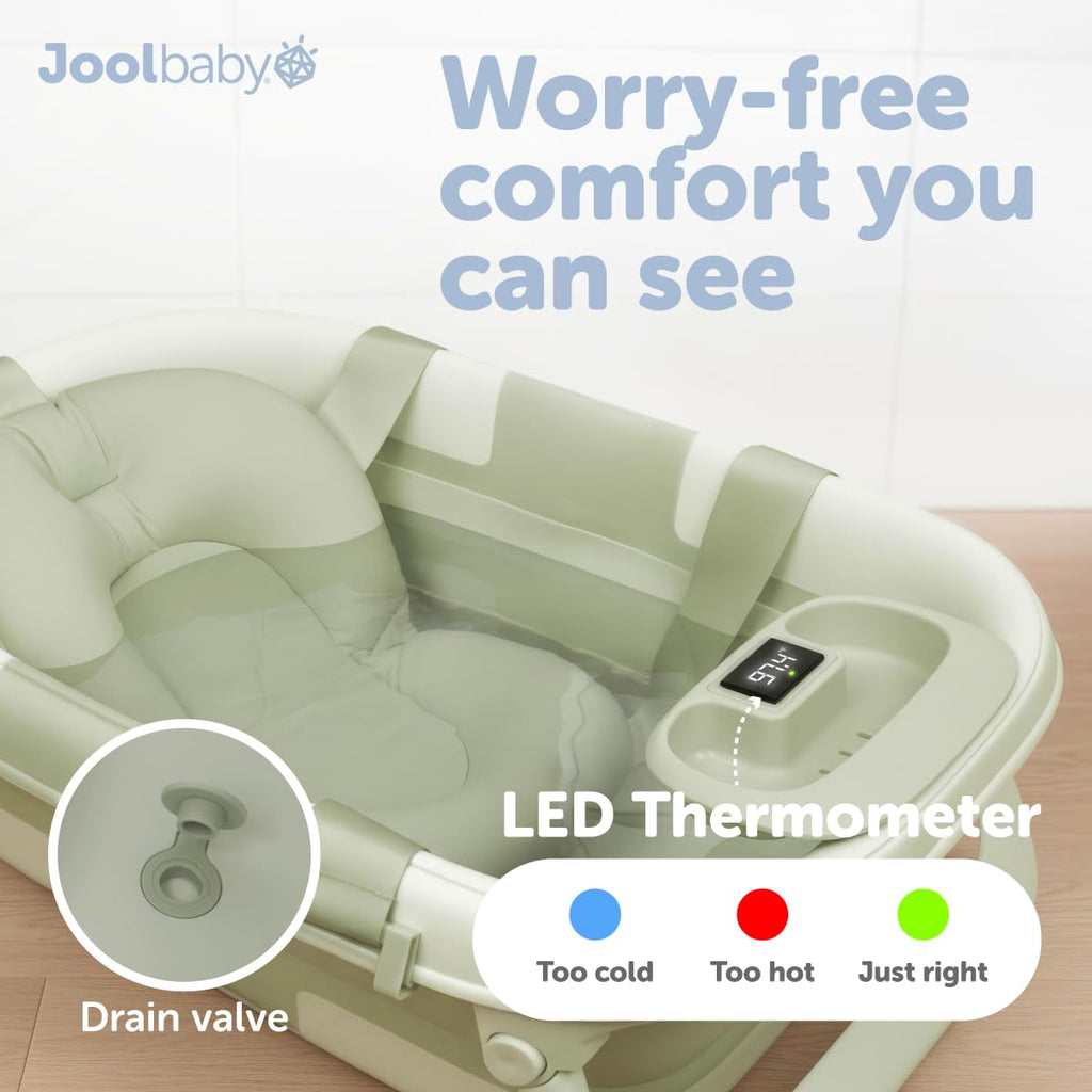 Foldable Baby Bathtub - Portable for Travel - Thermometer (Sage)