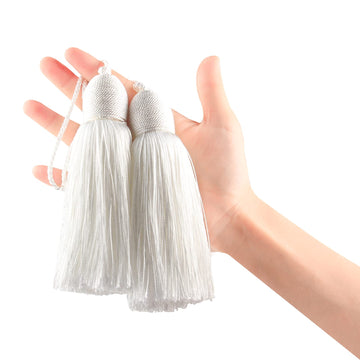 Key Tassel with Loop DIY Handmade Craft Accessories,White - 2Pcs