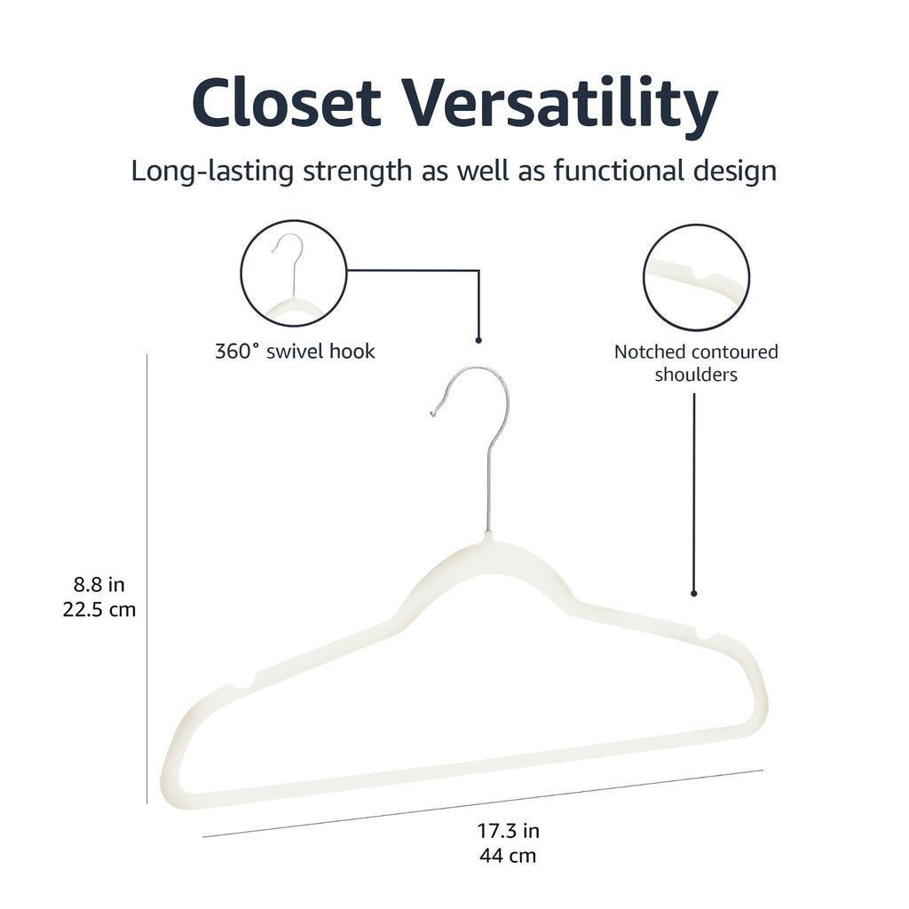 Basics Slim Velvet Non-Slip Space Saving Suit Clothes Hangers for Closet Organization, Ivory/Beige, 100-Pack