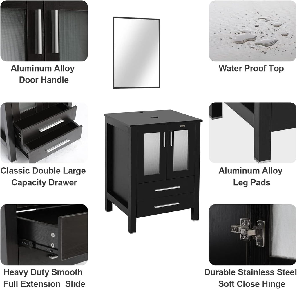 72" Modern Bathroom Vanity Sink Combo Black W/Small Side Cabinets White Curved Ceramic Vessel Sink & Water Save Faucet & Pop Up Drain A133-B0CPLKKZD4