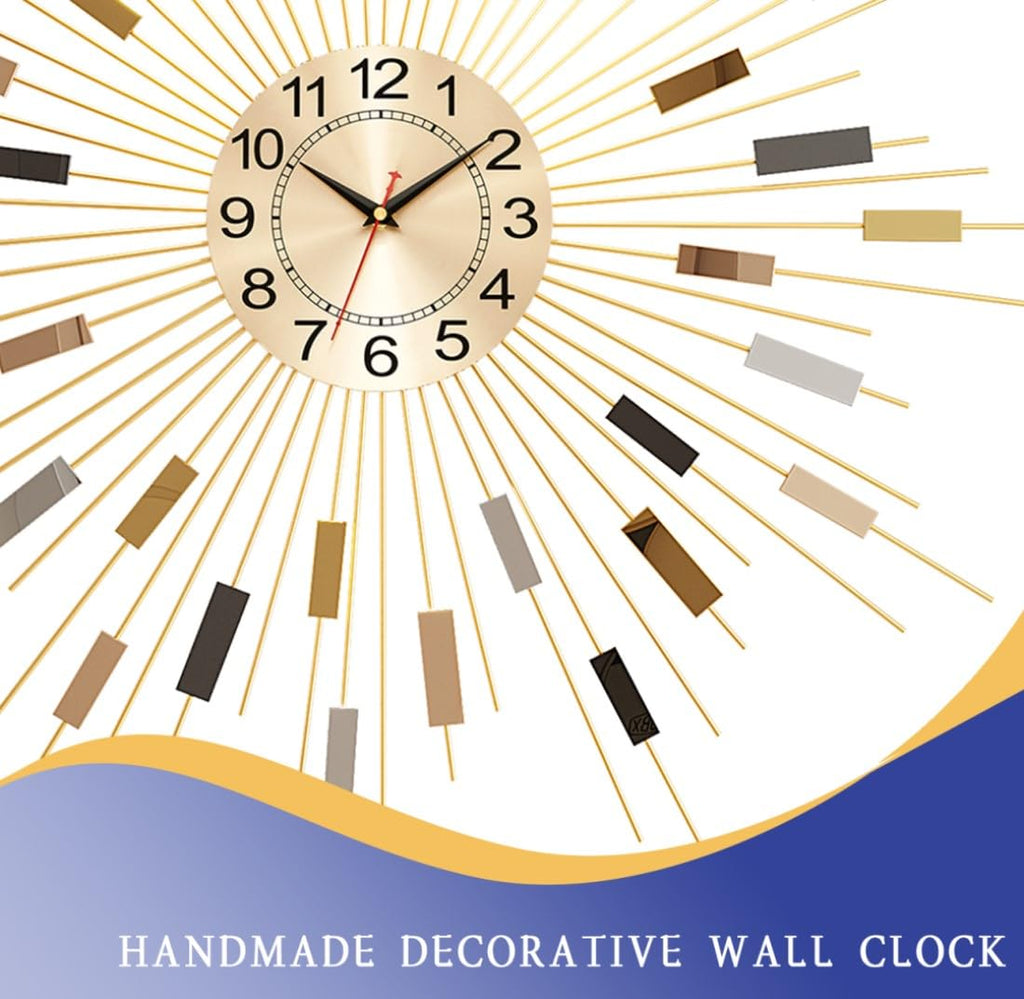 GOD 24" Large Sunburst Wall Clock, Boho Modern Farmhouse Metal Decorative Clock, Silent Non‐Ticking Battery Powered
