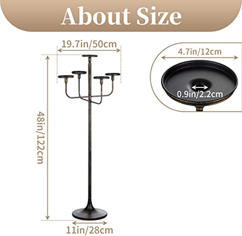 48inch Tall Candlestick Holders Floor Candelabra Black 5 Arms Candle Holders for Pillar Candles Flower Centerpiece
