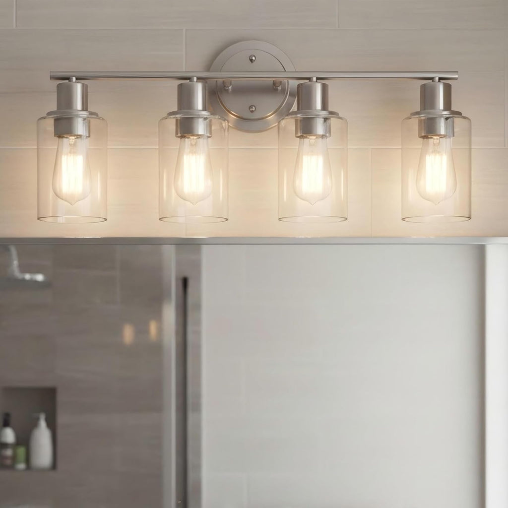 Brushed Nickel 4-Light Bathroom Light Fixture Over Mirror Sink, 4-Light Bathroom Vanity Lights Brushed Nickel Vanity