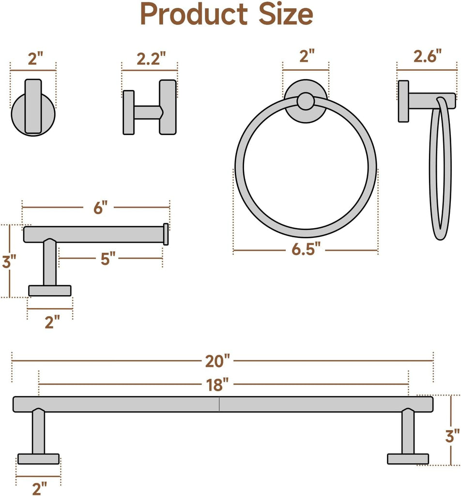 4PCS Matte Black Bathroom Accessories Set, 18-Inch Towel Bar Set | Durable SUS304 Stainless Steel Bathroom Hardware