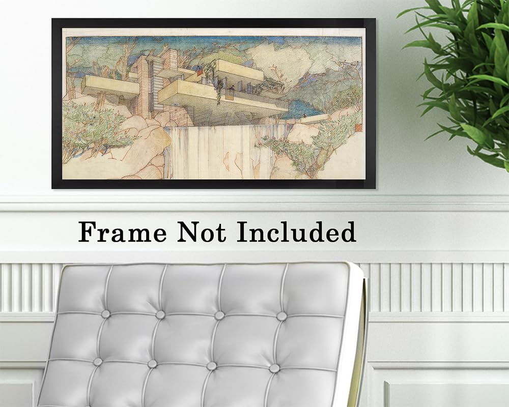 Frank Lloyd Wright Falling Water: 18x36 Unframed Print Poster - Iconic Architecture - Modern Design, Nature-Inspired