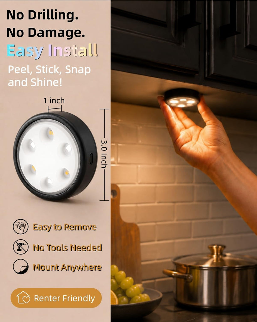 Puck Lights with Remote, 2000mAh Battery Operated Rechargeable Under Cabinet Lighting, 3 Color Temps & 7 RGB Colors