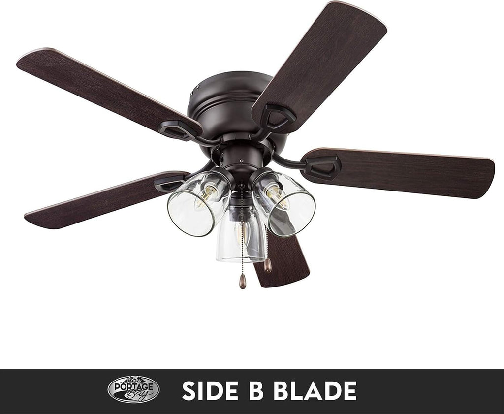 Ceiling Fans Renton 42" Bronze Indoor Fan with Clear 3 Light LED Multi Arm; E26/B11 Bulb and Pull-Chains