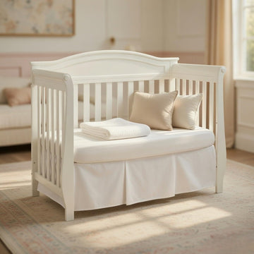 White Pleated Crib Skirt; 100% Natural Cotton Nursery Crib Bedding Skirt for Baby Boys and Girls; Crib Dust Ruffle