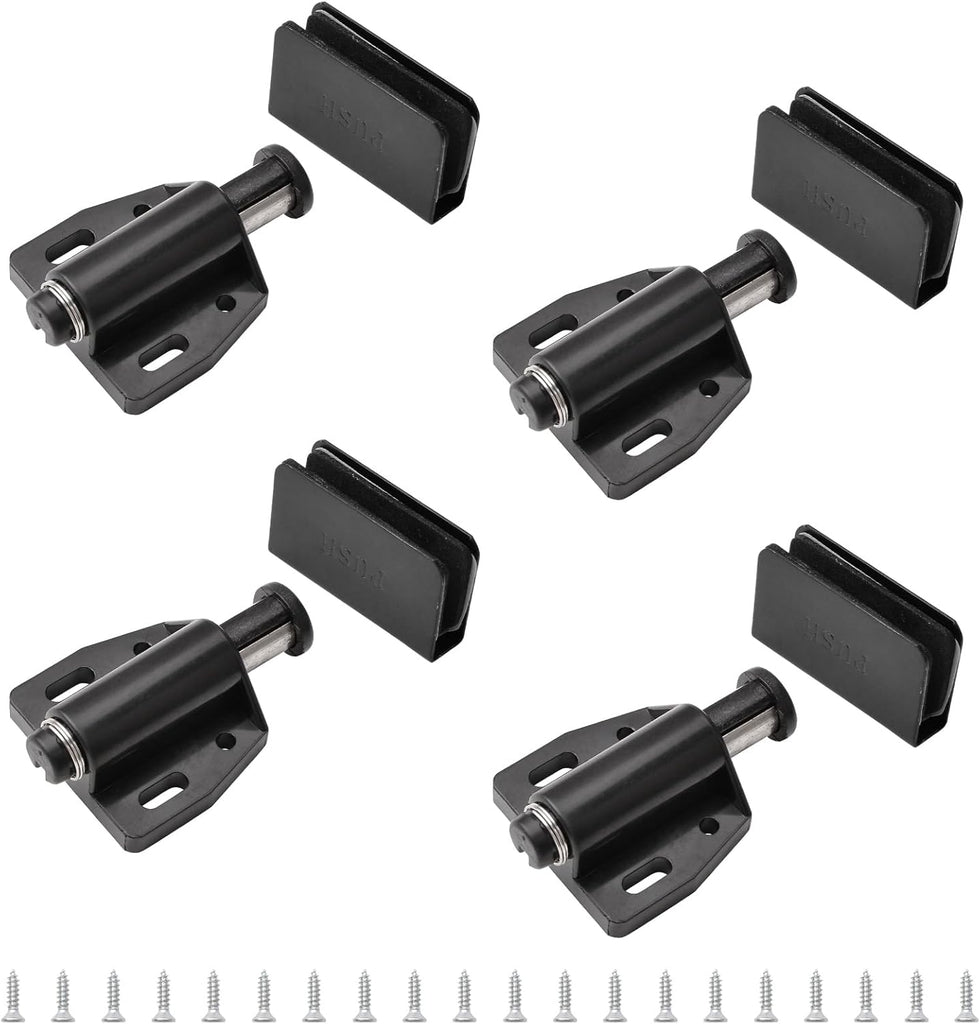Glass Door Magnetic Catch Closures, 4 Set Push Open Single Glass Door Magnetic Touch Latchs with Adjustable Cabinet