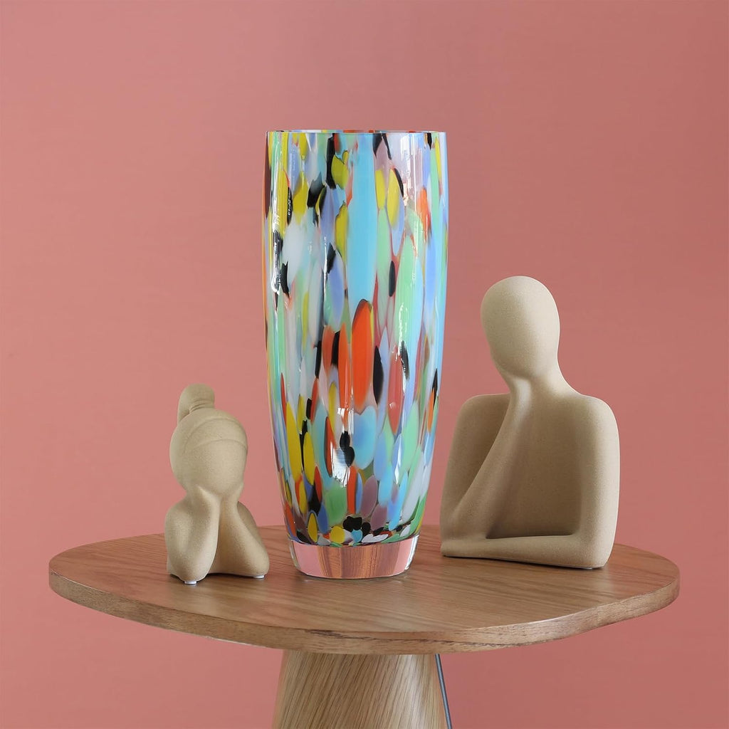 Murano Style Glass Vase Hand Blown Colorful Confetti Effect Home Decor AD3
