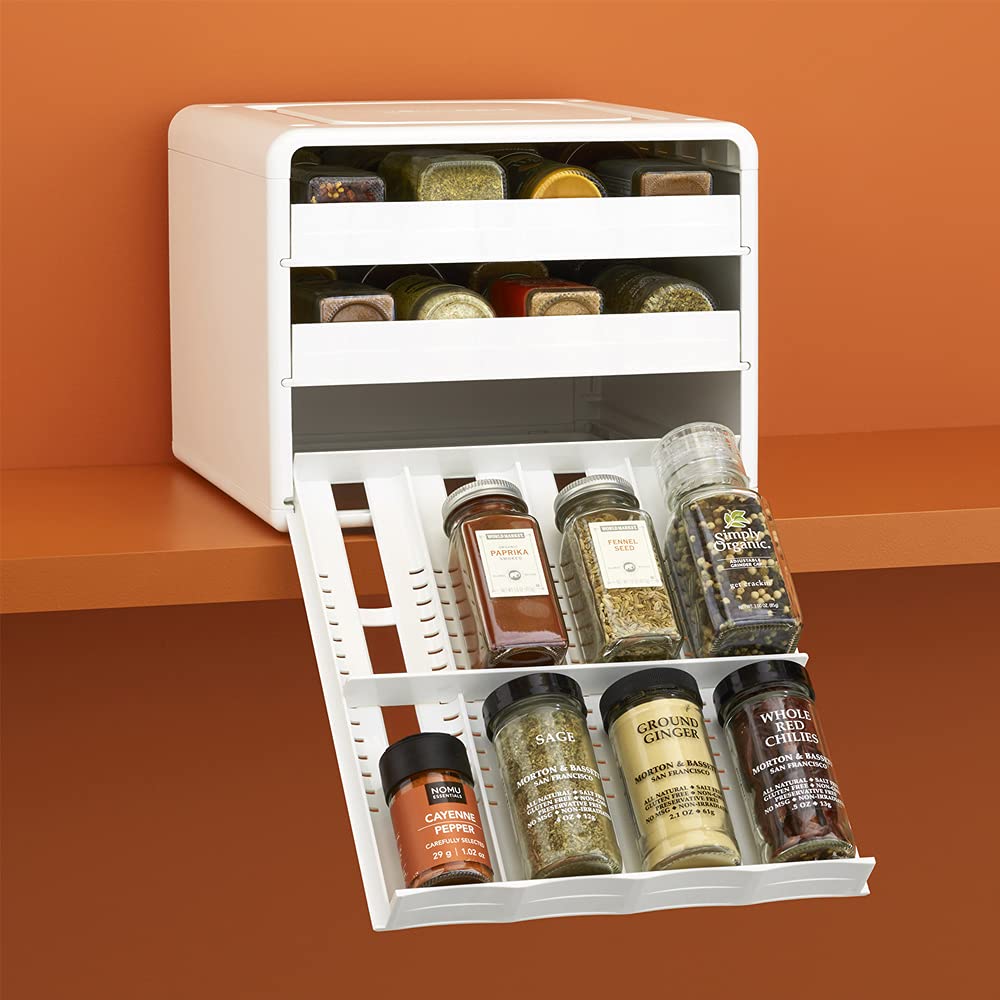 SpiceStack Adjustable Spice Rack Organizer, Pull-Down 24-Bottle Seasonings and Spices Holder Cabinet and Pantry