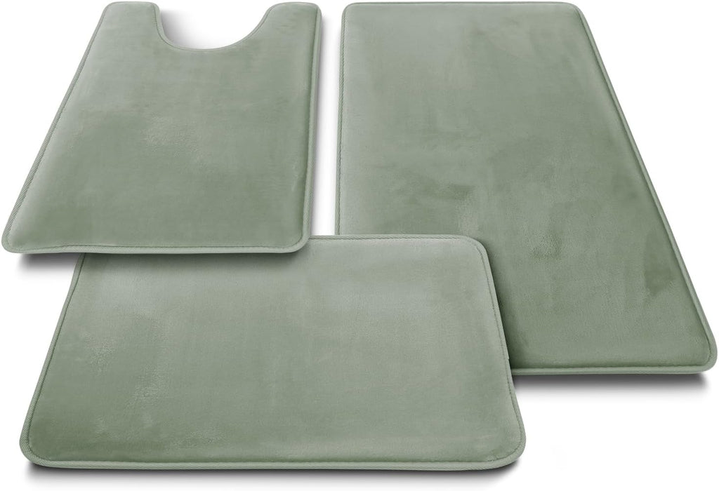 3 Piece Bathroom Rugs, Velvet Memory Foam Bath Mat Set, Non-Slip Bath Rugs, Machine Wash, Dries Quickly, Ultra Soft