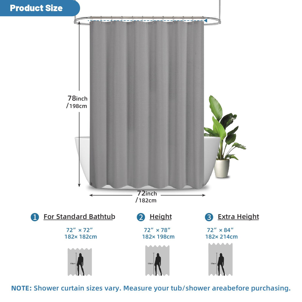 2-in-1 Waterproof Fabric Shower Curtain - No Separate Liner Needed, Hotel-Style Waffle Weave, Effortless Cleaning &