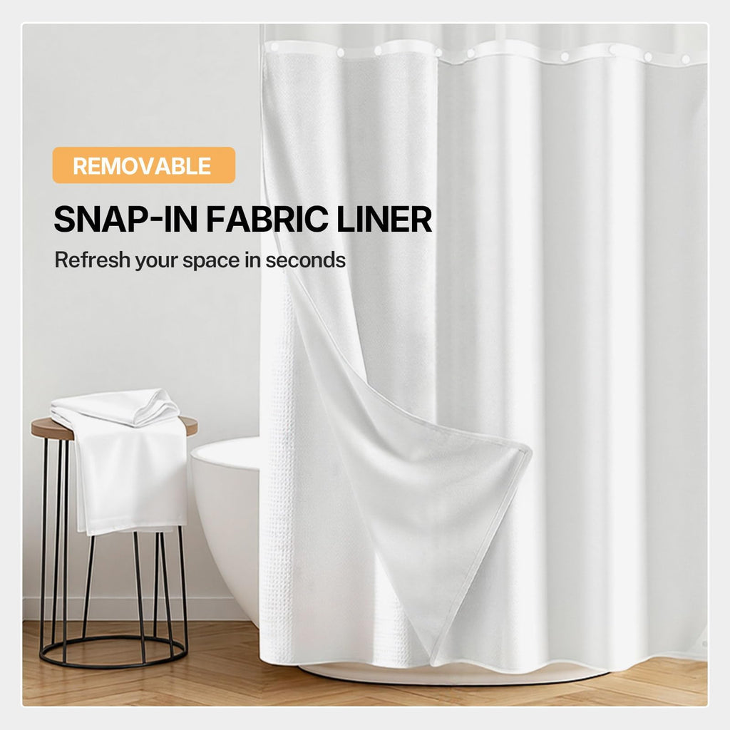 2 Pack Snap in Shower Curtain Liner Replacement, White, 70x54