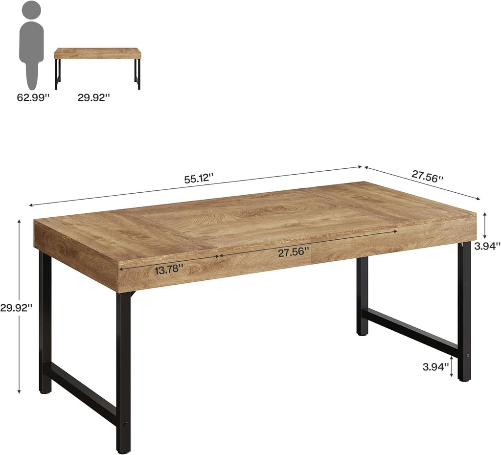 55" Industrial Executive Desk, Rustic Simple Computer Laptop Desk with Strong Metal Legs