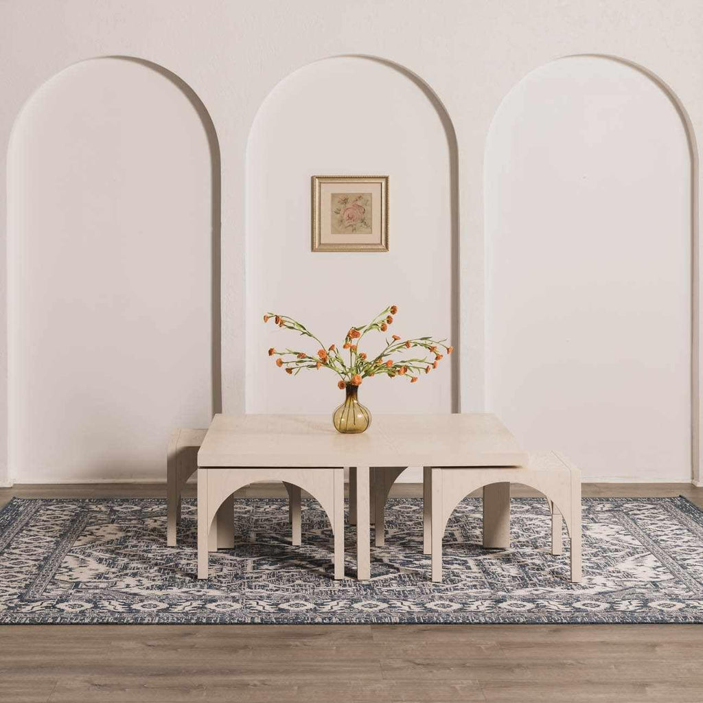 Etoile Living Room, Bedroom Patio Outdoor Area Rug - Medallion Border Floral Geometric Distressed - Traditional