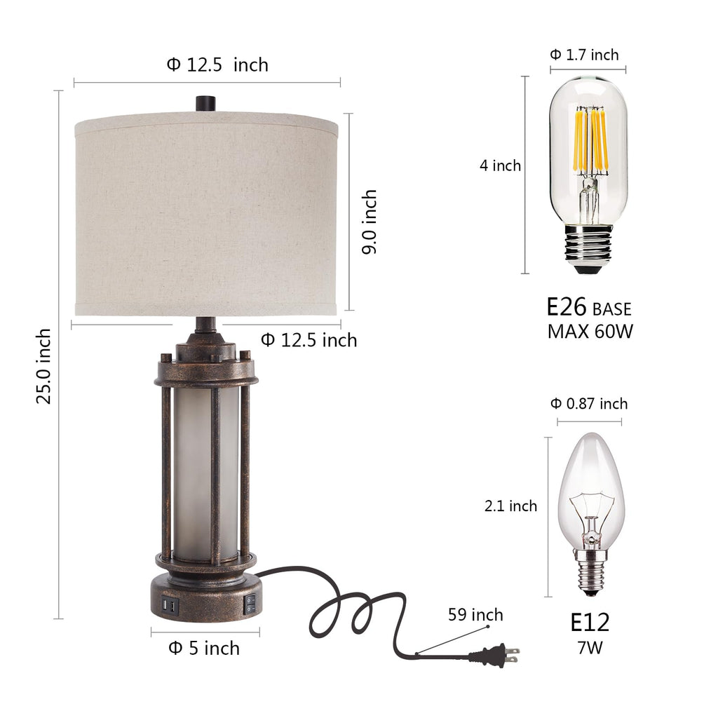 25" Farmhouse Lamps with 2 USB C+A Ports