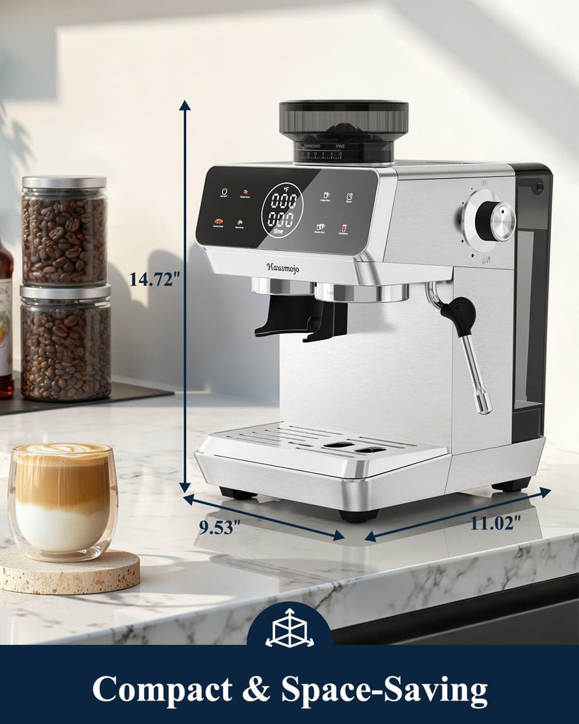 Espresso Machine with Built-in Burr Grinder, 44 Grind Settings & Steam Wand